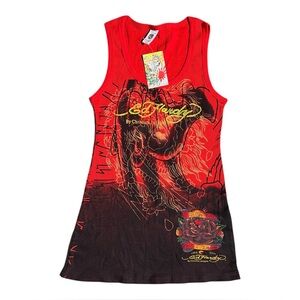 Ed Hardy Christian Audiger Graphic Tank Red Black